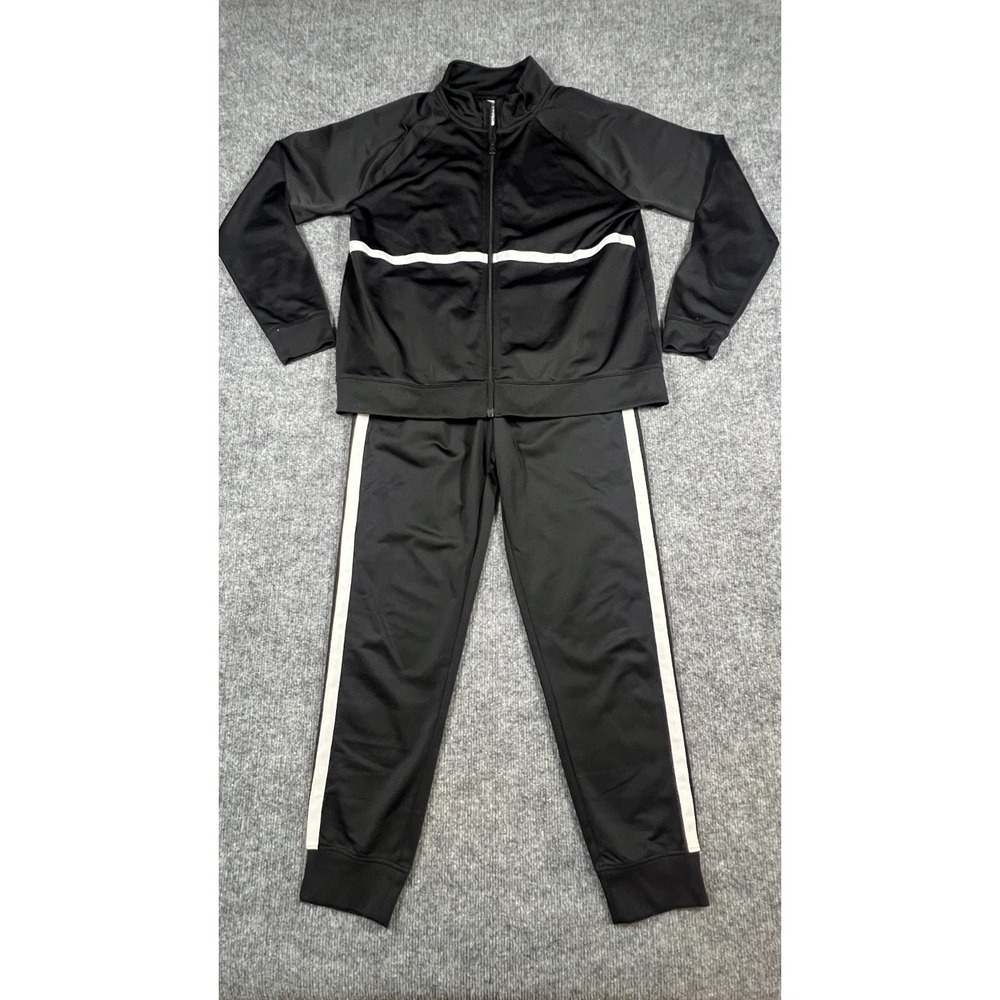 Athletic Works 2 Piece Tracksuit Kids Large 10-12 Black Elastic Waistband Taper